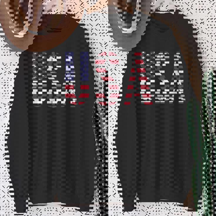 Usa アメリカの国旗の色のアメリカ 長袖tシャツ スウェットシャツ 年配の女性への贈り物