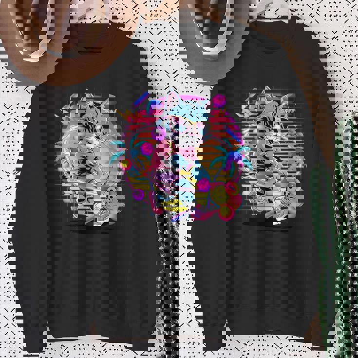 Vaporwave 猫 ピックルボール プレーヤー 80年代 レトロ 美学 スウェットシャツ 年配の女性への贈り物