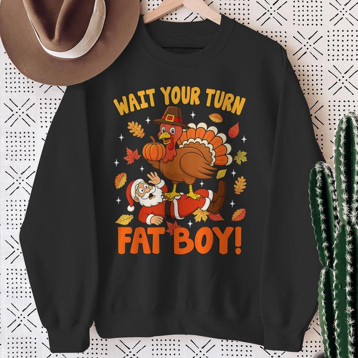 Wait Your Turn Thanksgiving Day Turkey Santa Christmas Sweatshirt Gifts for Old Women