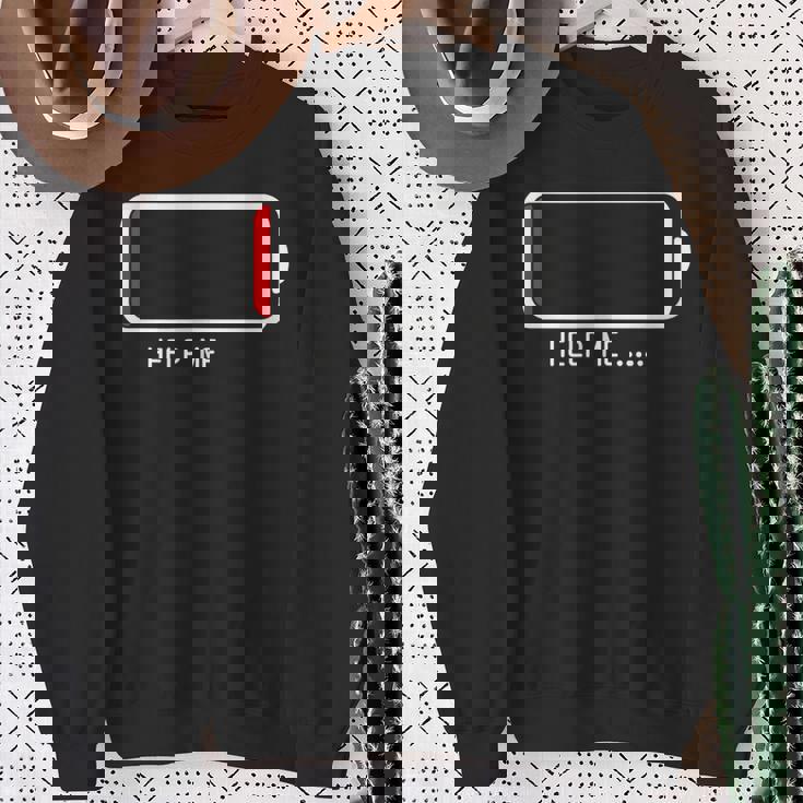 「 Help Me バッテリー 電池切れ」おもしろ 筆文字！服 面白い文字入り スウェットシャツ 年配の女性への贈り物