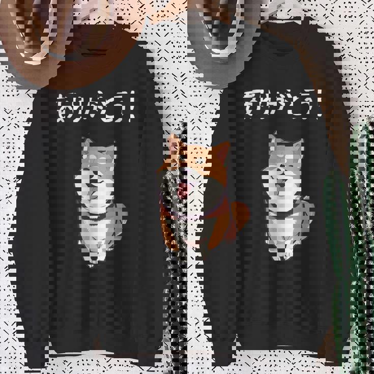 「ありがとう！」おもしろい 柴犬の 漢字文字入り 笑い話 ありがとう スウェットシャツ 年配の女性への贈り物