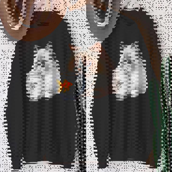 おさるのラグドール 猫と金魚 スウェットシャツ 年配の女性への贈り物