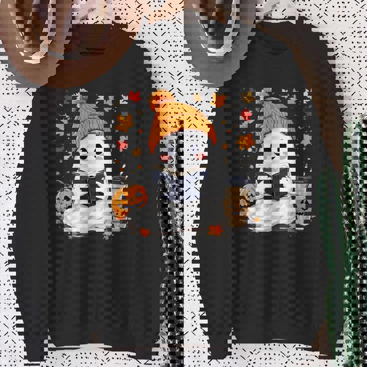 おばけ読書本 紅葉 ハロウィン ゴーストコーヒー スウェットシャツ 年配の女性への贈り物