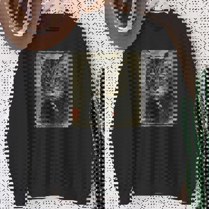 おもしろい 悲しい猫 喫煙 タバコ ミーム 恋人 墨絵 日本語 スウェットシャツ 年配の女性への贈り物