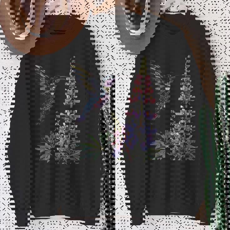 かわいいハチドリ バードウォッチング ルピナスフラワーガール 植物 ママ 長袖tシャツ スウェットシャツ 年配の女性への贈り物