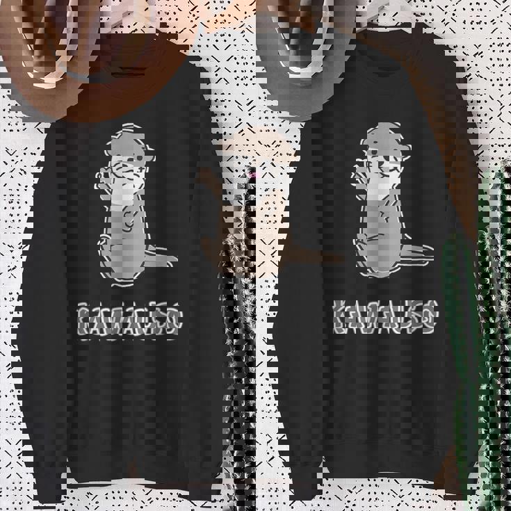 ゆるカワウソさん まるくん『はろー』 コツメカワウソ かわいい キャラクター イラスト スウェットシャツ 年配の女性への贈り物