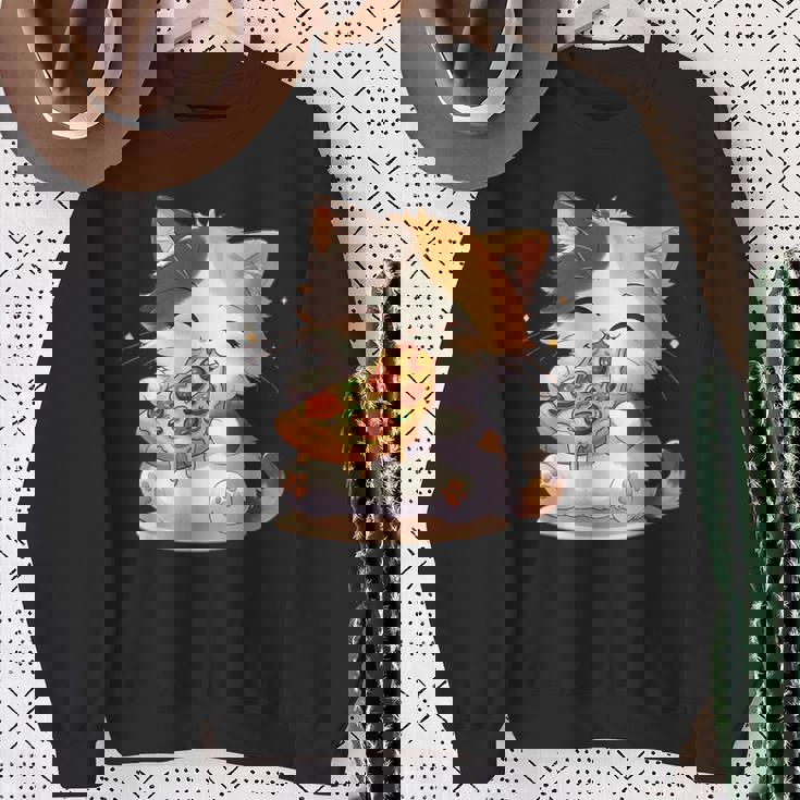 わがまま猫 ピザねこ ラーメン好き かわいい おもしろ マンガ スウェットシャツ 年配の女性への贈り物