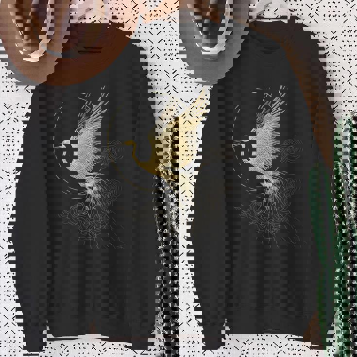 エレガントな鶴 アールデコ デザイン 優雅な鳥 スウェットシャツ 年配の女性への贈り物