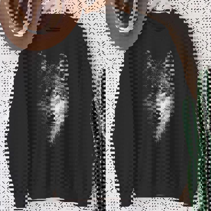 オオカミ 動物 モチーフ アート オオカミ 長袖tシャツ スウェットシャツ 年配の女性への贈り物