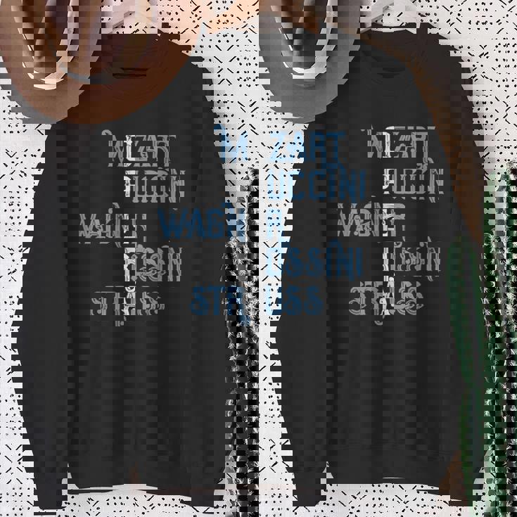 オペラ好きのギフト モーツァルト プッチーニ ワーグナー ロッシーニ シュトラウス 長袖tシャツ スウェットシャツ 年配の女性への贈り物