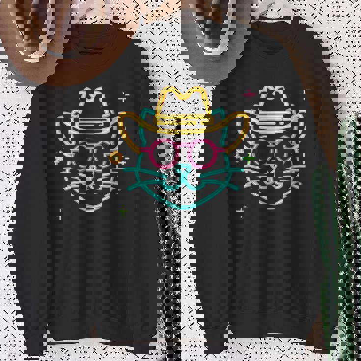 カウボーイ 猫 顔 ラウンド サングラス ウェスタン グラフィック ピンク アニマル スウェットシャツ 年配の女性への贈り物