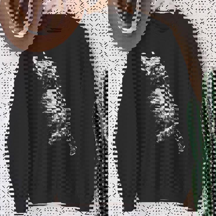 クラリネットを弾く猫 面白い猫ミュージシャン クラリネット教師 スウェットシャツ 年配の女性への贈り物