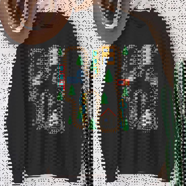 クールなプレイマット 電車線路 かわいい機関車 幼児 スウェットシャツ 年配の女性への贈り物