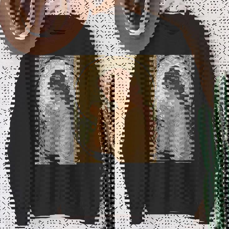 コーヒー好きのミュシャ風のアールヌーボー スウェットシャツ 年配の女性への贈り物