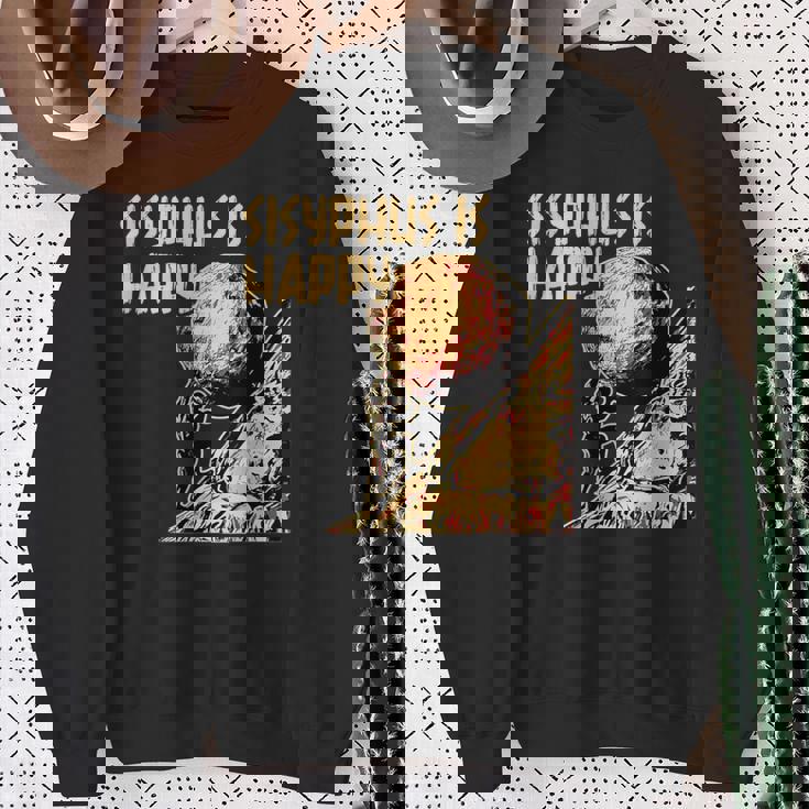 シーシュポス・イズ・ハッピー面白いギリシャ神話ミーム哲学 スウェットシャツ 年配の女性への贈り物