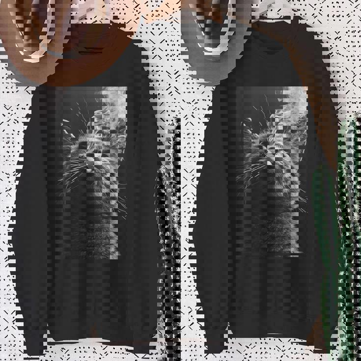 スモーキング 猫 ミーム 大人 ユーモア ノベルティ グラフィック スウェットシャツ 年配の女性への贈り物