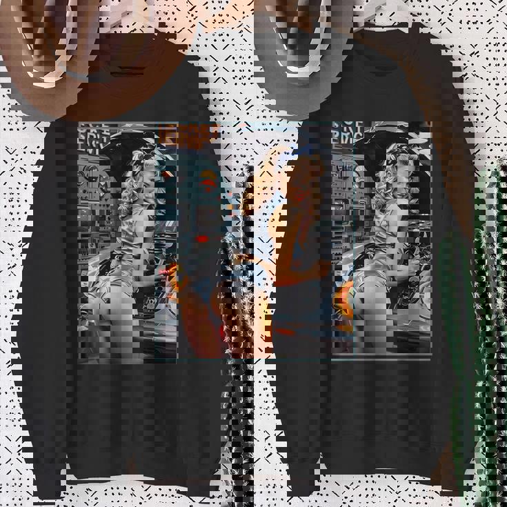 セクシーガールグラフィックtシャツ セクシーなブロンドメカニックピンナップガール スウェットシャツ 年配の女性への贈り物