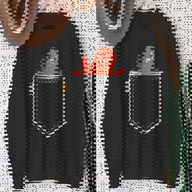 タコ ウインナー タコ 勝者 食べ物 イラスト ポケット デザイン かわいい 面白い 長袖tシャツ スウェットシャツ 年配の女性への贈り物