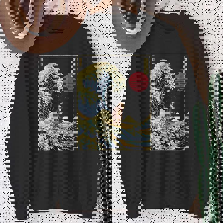 チンパンジー 神奈川波 おもしろサーフアニマル スウェットシャツ 年配の女性への贈り物