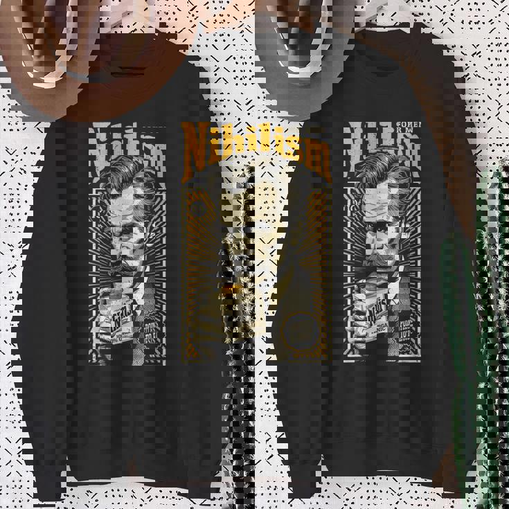 ニヒリズム 男性用 面白い ニーチェ哲学 ビンテージ広告 スウェットシャツ 年配の女性への贈り物