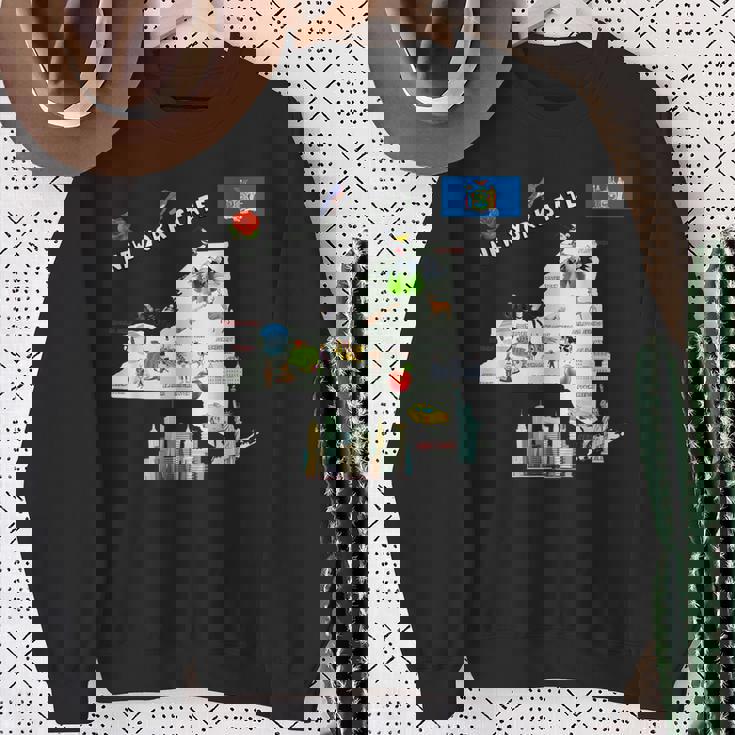 ニューヨーク州地図 観光地 都市 旗 スウェットシャツ 年配の女性への贈り物