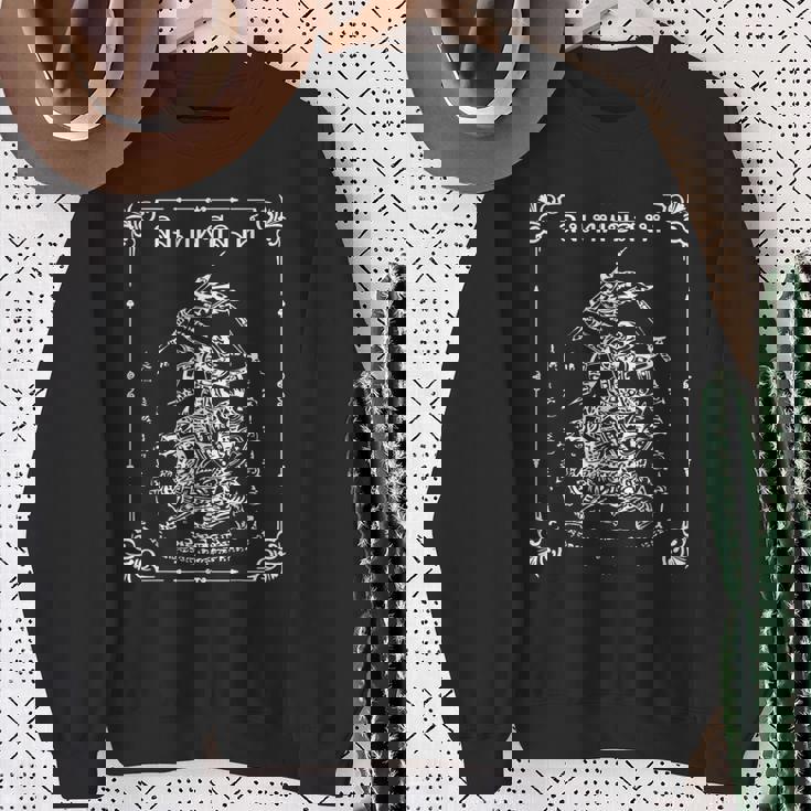 ハヌマーン ・ サック ・ ヤント 猿の神ハヌマーンは、神話上のライオン、プラヤー・シングに乗りながら歌を歌います スウェットシャツ 年配の女性への贈り物