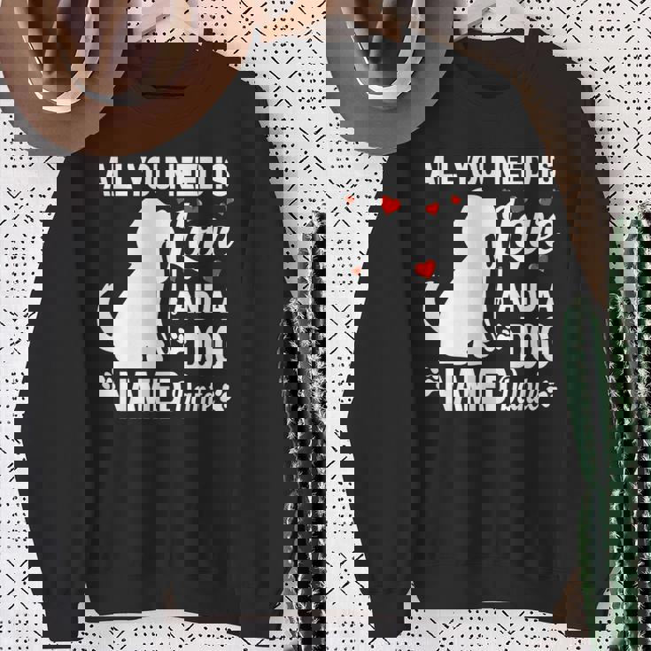 パーソナライズドドッグネームダンテかわいい犬ペット愛好家 長袖tシャツ スウェットシャツ 年配の女性への贈り物