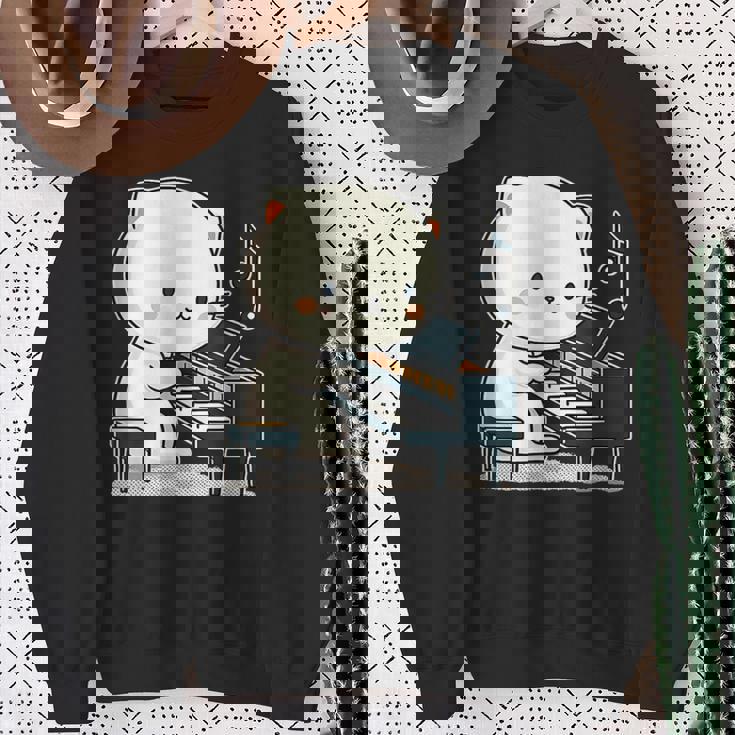 ピアノを弾くかわいい猫 ヴィンテージ かわいい猫 アート 日本アニメ スウェットシャツ 年配の女性への贈り物