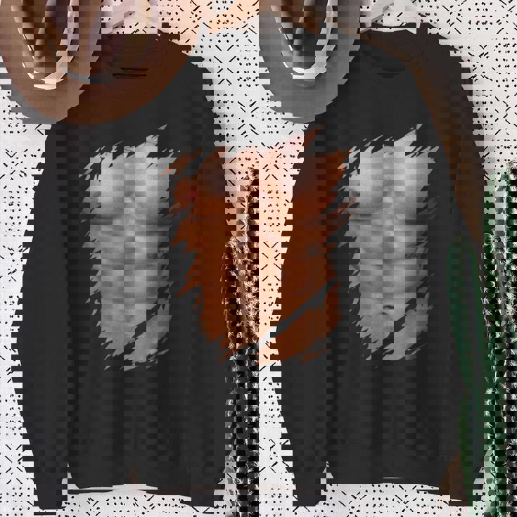 メンズ フェイク マッスル 破れた胸 腹筋 6パック スウェットシャツ 年配の女性への贈り物