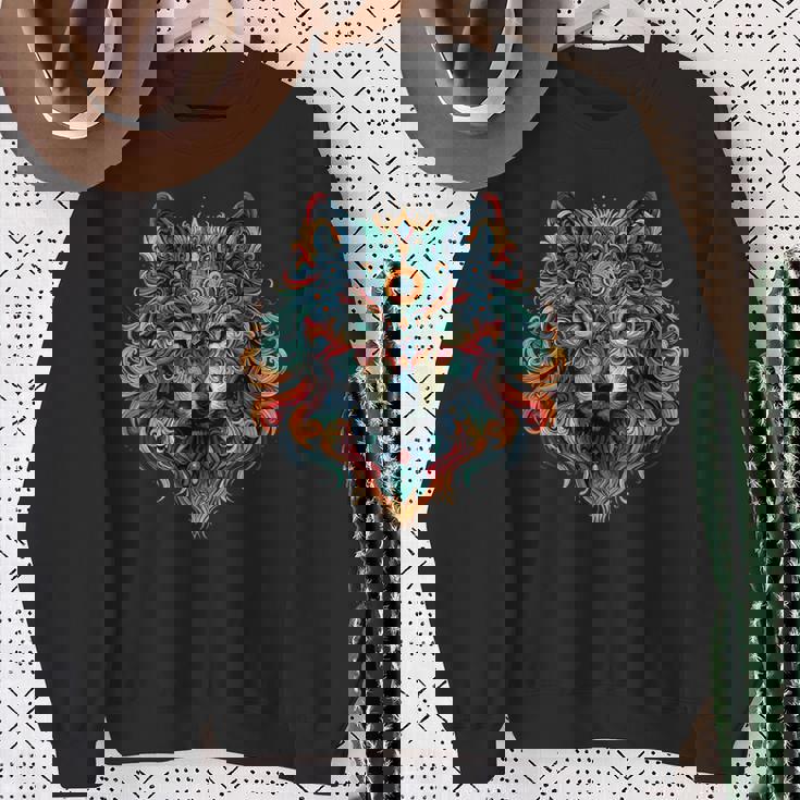 フラクタル スピリット アニマル オオカミ サイケデリック スウェットシャツ 年配の女性への贈り物