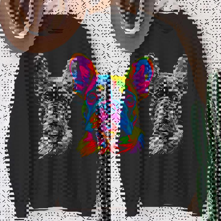 フレンチブルドッグ 犬 カラフル ポップアート レインボーカラー ブルドッグ スウェットシャツ 年配の女性への贈り物