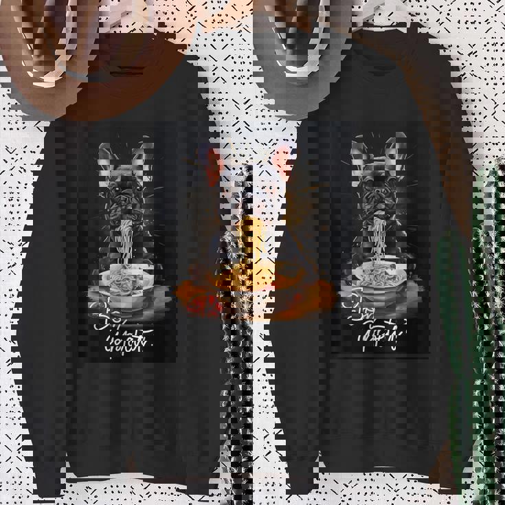 フレンチブルドッグ 食べる パスタ ボンアペティ カラフル ドッグアート スウェットシャツ 年配の女性への贈り物