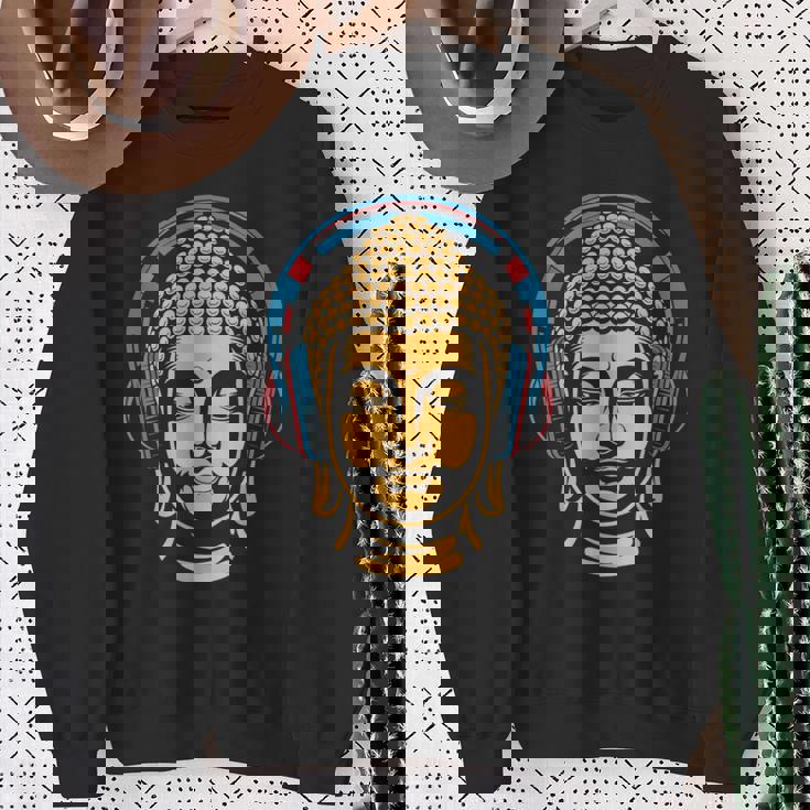 ブッダとヘッドフォン マインドフルネス 音楽 ボーホー 禅 仏教 スウェットシャツ 年配の女性への贈り物