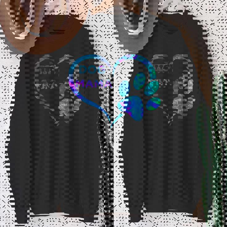 ブルーティールパープル ドッグママと足跡プリント ハート 犬 ママ スウェットシャツ 年配の女性への贈り物