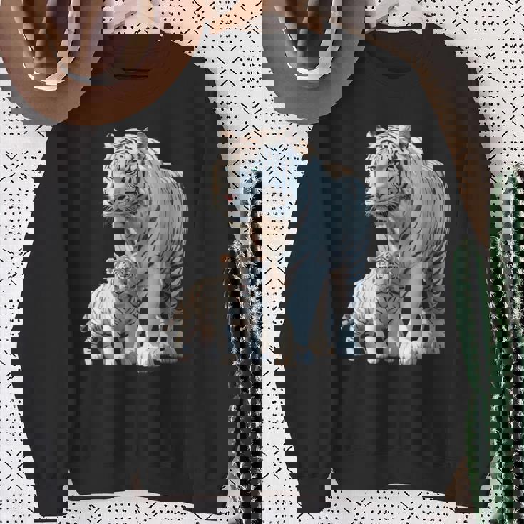 ホワイトタイガー、ネコの動物 スウェットシャツ 年配の女性への贈り物