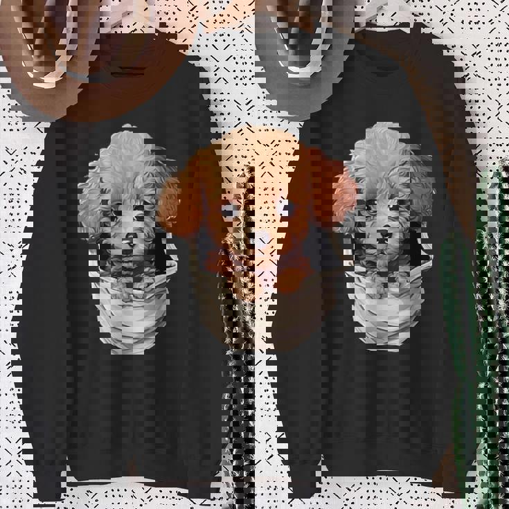 ポケットから覗く トイプードル 可愛い 犬 かわいい 子犬 犬好き 犬の飼い主 愛犬家 メンズ レディース キッズ スウェットシャツ 年配の女性への贈り物