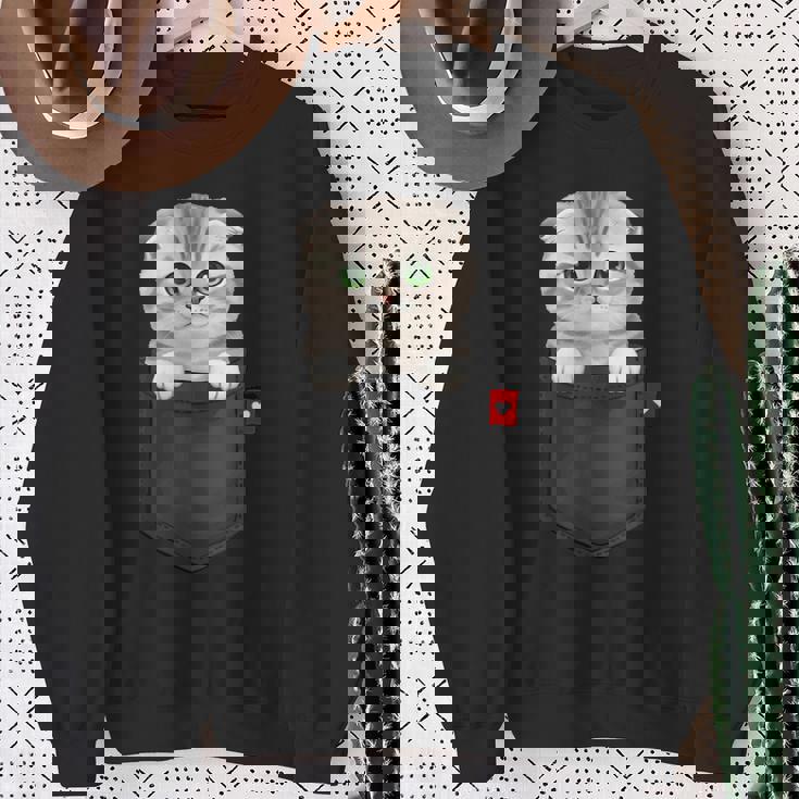 ポケットに入ったスコティッシュフォールド猫 のぞくかわいい子猫 スウェットシャツ 年配の女性への贈り物