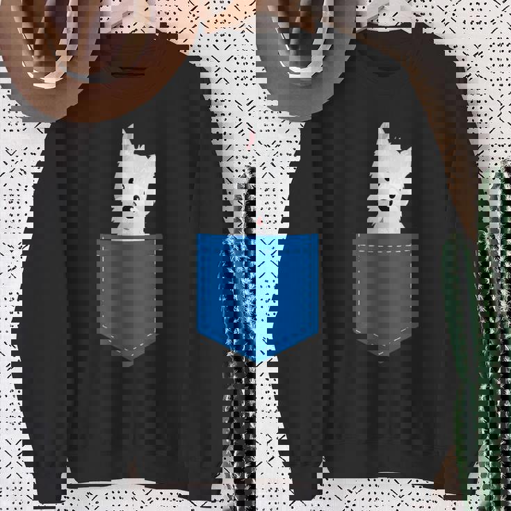 ポケットに犬のウェスティ犬テリアフロントポケット胸 スウェットシャツ 年配の女性への贈り物