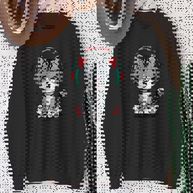 ミュージック・キャッツ ミュージシャンのための音符の衣装 ヘッドフォン猫 スウェットシャツ 年配の女性への贈り物