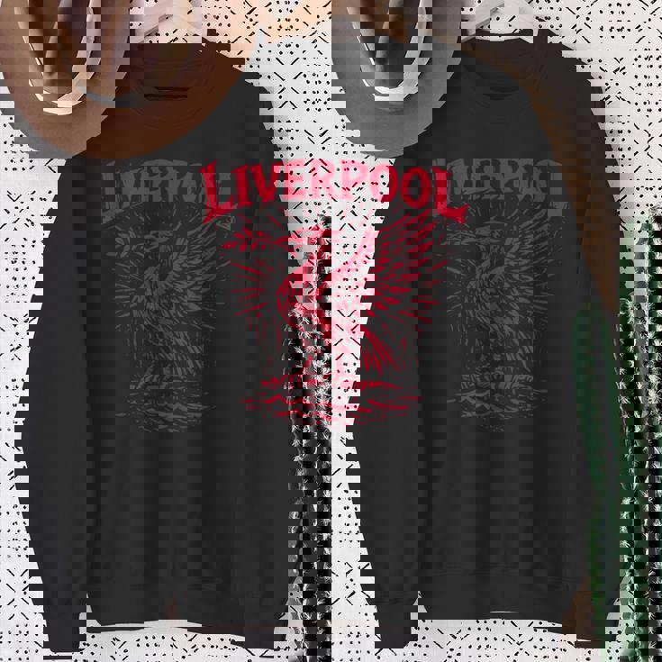 リバプール イングランド Zine インク 肝臓 鳥 レッドプリント スウェットシャツ 年配の女性への贈り物