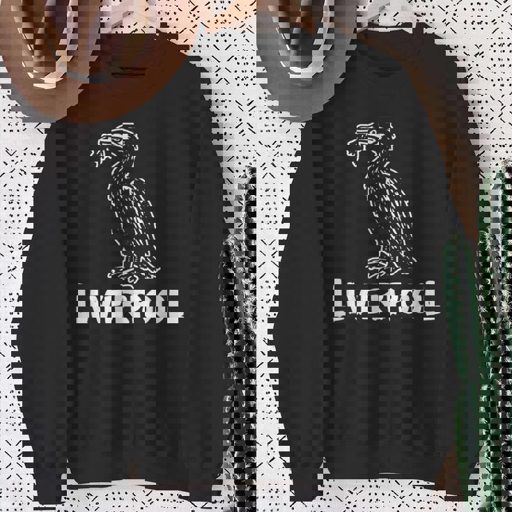 リバプール イングランド リバード Zine インク ホワイトプリント スウェットシャツ 年配の女性への贈り物