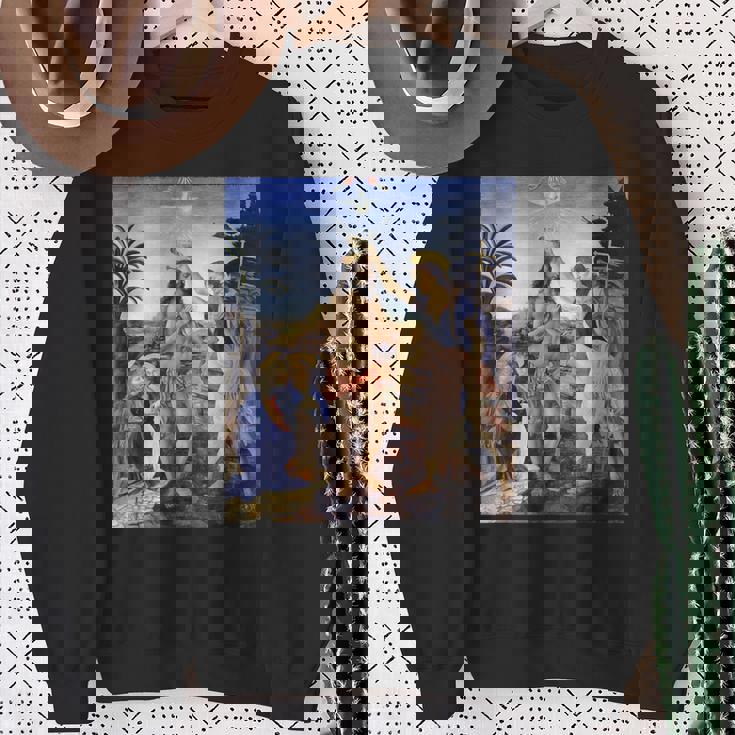 レオナルド ダヴィンチ 面白いtシャツ アート キリストの洗礼 聖書 絵画 メンズ 面白い 服 美術 ネタ スウェットシャツ 年配の女性への贈り物