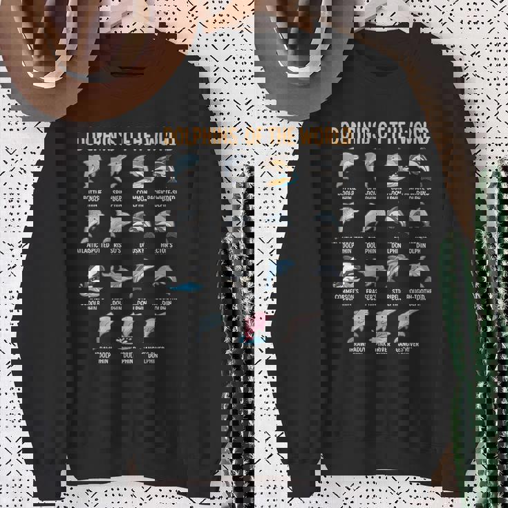 世界のイルカ 種チャート 教育 海洋生物 スウェットシャツ 年配の女性への贈り物