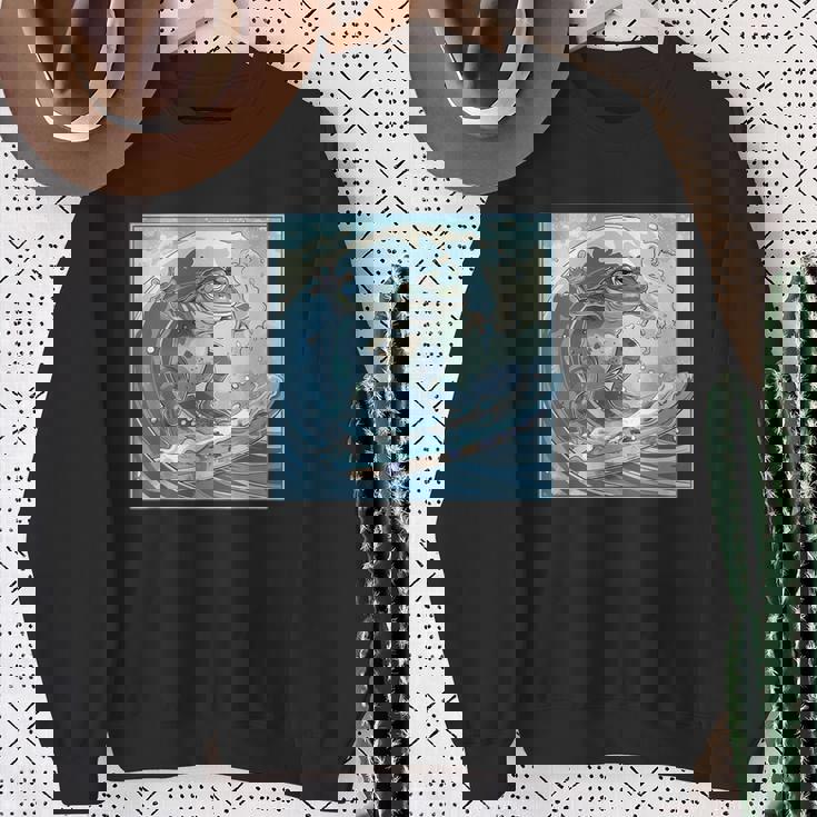 両生類サーファー 日本の波 アート サーフィン カエル スウェットシャツ 年配の女性への贈り物