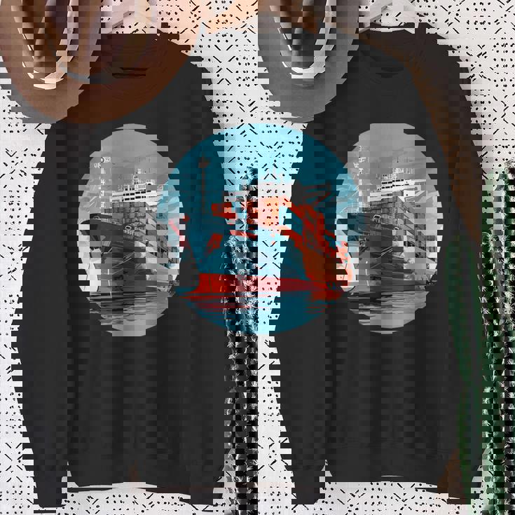 大型輸送船 カーゴコンテナ船愛好家向け スウェットシャツ 年配の女性への贈り物