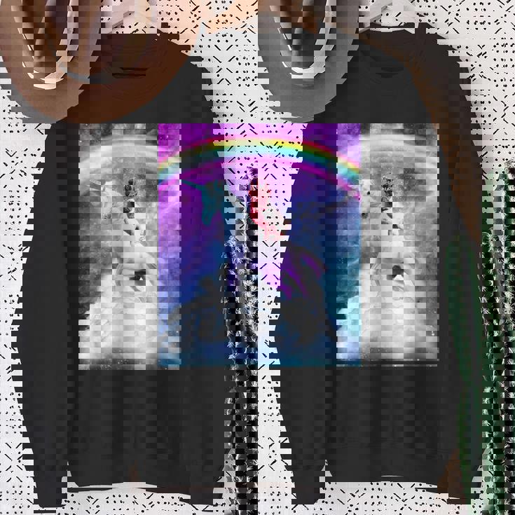 宇宙パグ 雲の上のレインボーユニコーン スウェットシャツ 年配の女性への贈り物