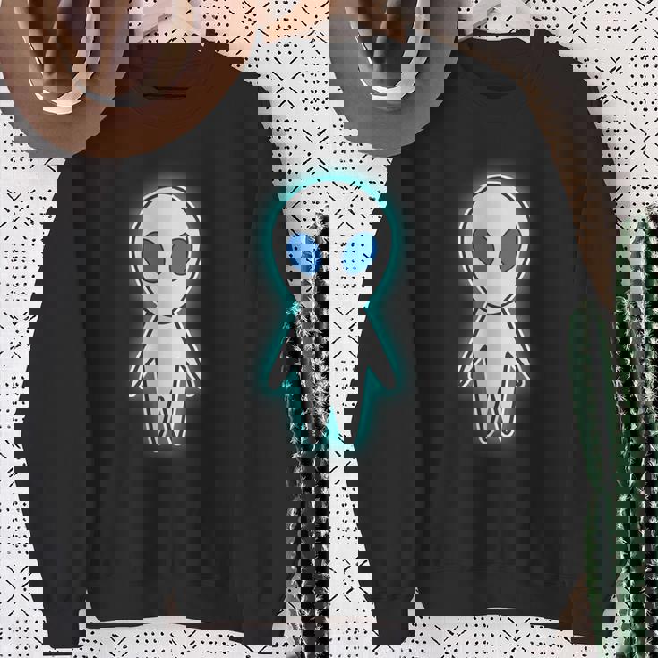 宇宙人 エイリアン『セルフィー』グレイ【ゆるフレンズ】かわいい キャラクター 面白い 長袖tシャツ スウェットシャツ 年配の女性への贈り物