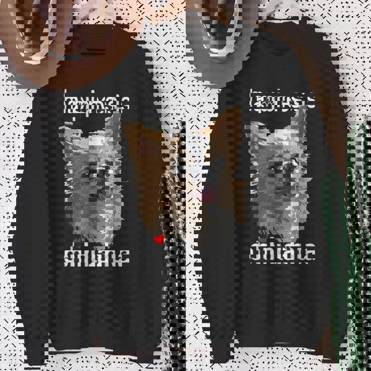 幸せはロングヘア チワワ 長髪 チワワ ママ パパ スウェットシャツ 年配の女性への贈り物