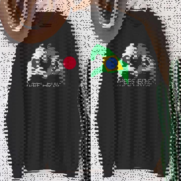 日本とブラジル ブラジル 日本人 パーフェクトヘリテージ ハート 長袖tシャツ スウェットシャツ 年配の女性への贈り物