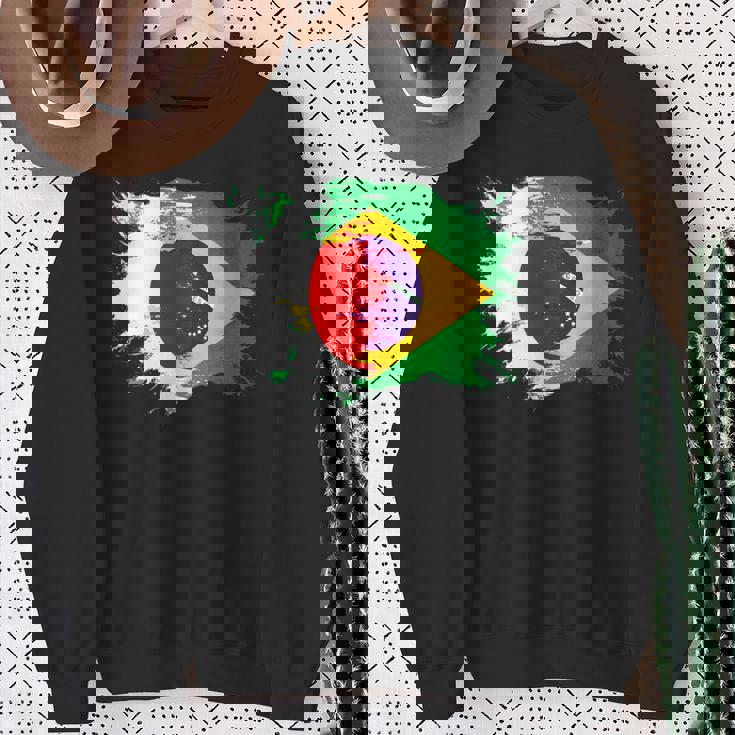 日本とブラジルのdnaヘリテージフラッグ 長袖tシャツ スウェットシャツ 年配の女性への贈り物